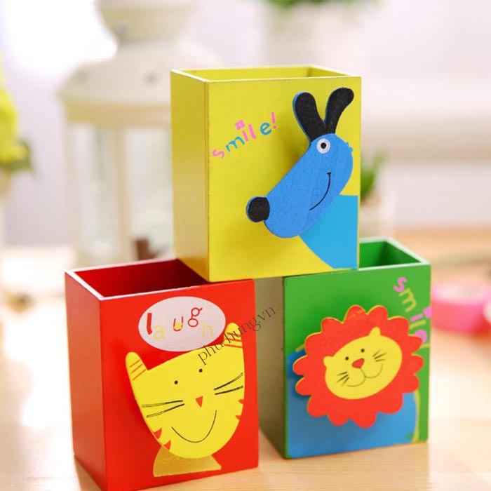 Hộp cắm bút gỗ hình các con vật