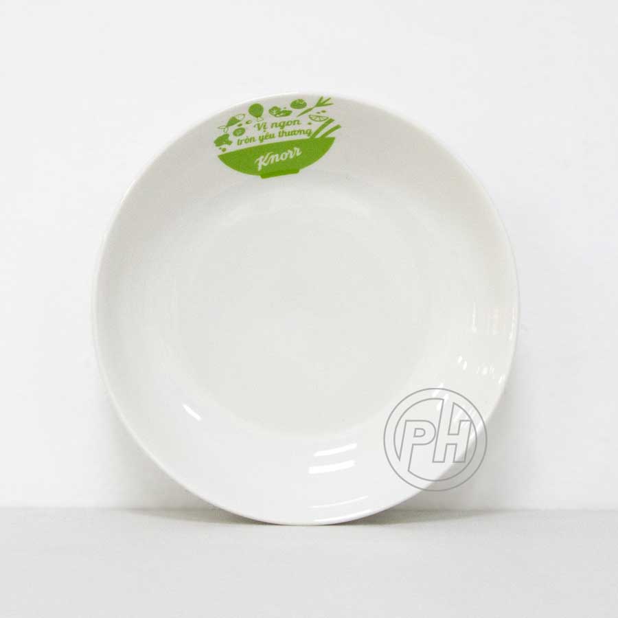 Dĩa sứ sâu lòng in logo
